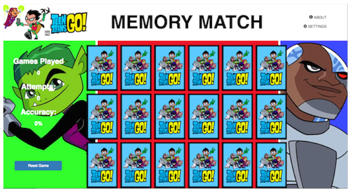 Teen Titan Memory Match Game